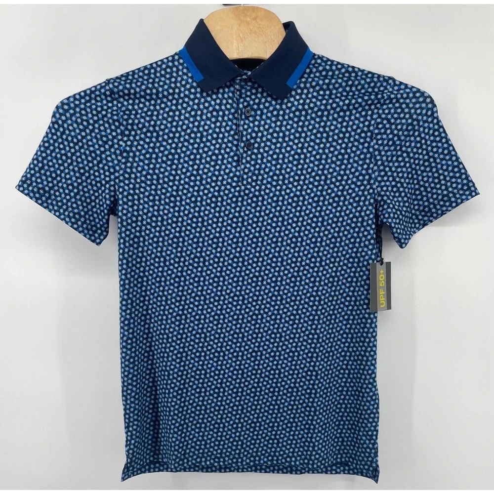 G/FORE Polo Shirt Mens Small Twilight Blue Geometric Print UPF 50+ Golfcore NWT